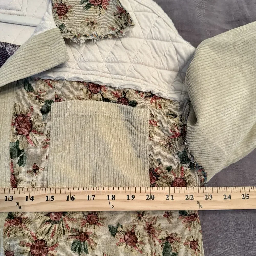 POL Quilted Corduroy Jacket Jacquard‎ Sz S Tapestry Grandma Cottage